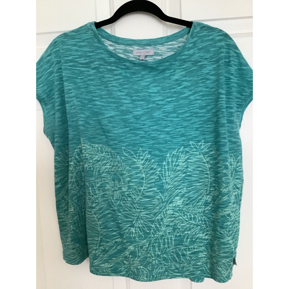 Ocean + Coast Women’s Aqua Print Top Small EUC